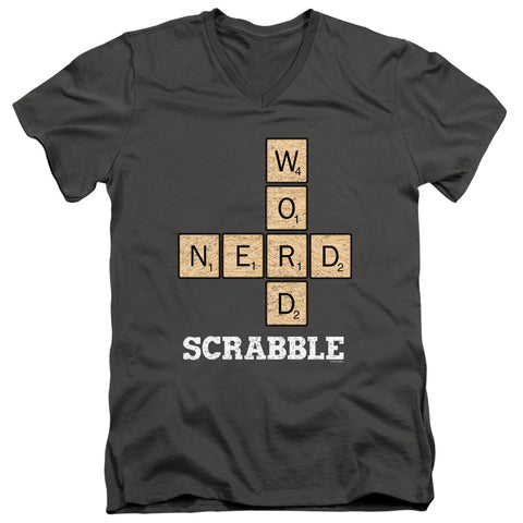 Scrabble/word Nerd-s/s Adult V-neck 30/1-charcoal