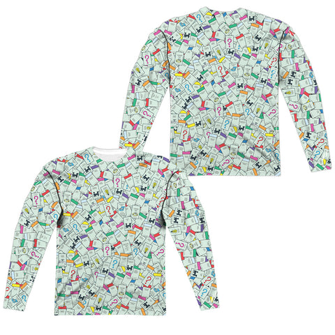Monopoly/property Spaces (front/back Print)-l/s Adult Poly Crew -white