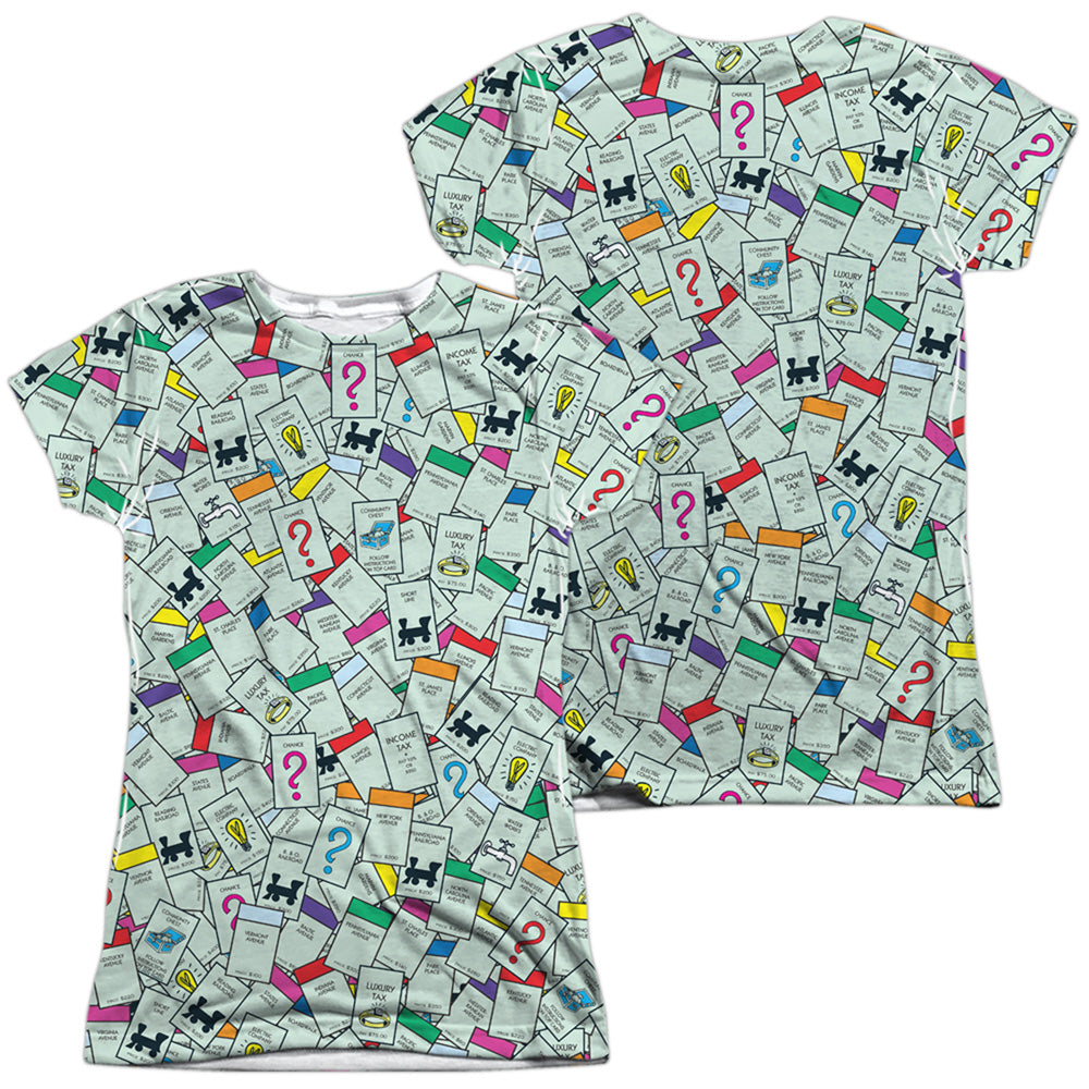 Monopoly/property Spaces (front/back Print)-s/s Junior Poly Crew-white