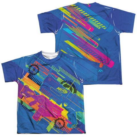Nerf/neon Collage (front/back Print)-s/s Youth Poly Crew-white