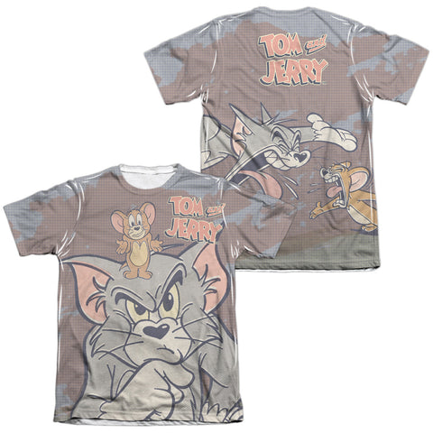 Tom And Jerry/up To No Good (front/back Print)-adult Poly/cotton S/s Tee-white