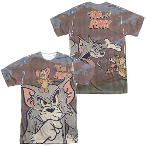 Tom And Jerry/up To No Good (front/back Print)-s/s Adult Poly Crew-white