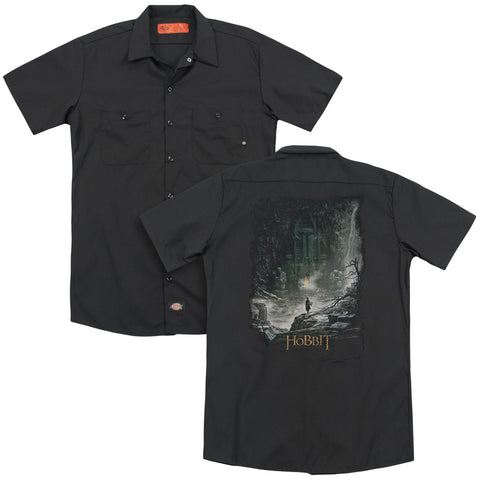 Hobbit/at Smaugs Door(back Print) - Adult Work Shirt - Black