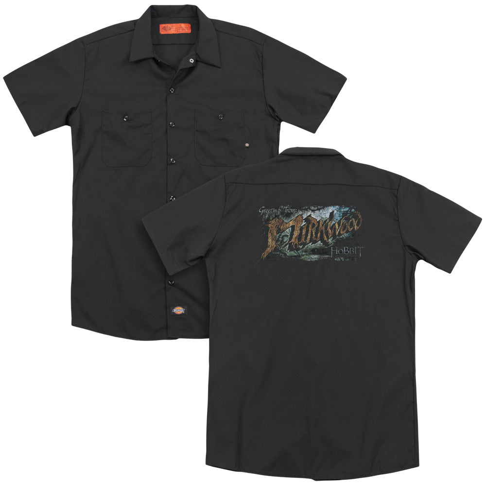 Hobbit/greetings From Mirkwood(back Print) - Adult Work Shirt - Black