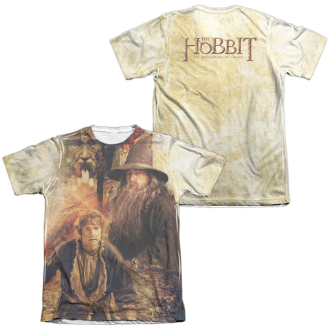 Hobbit/bilbo And Gandalf (front & Back Print) - Adult 65/35 Poly/cotton S/s Tee - White