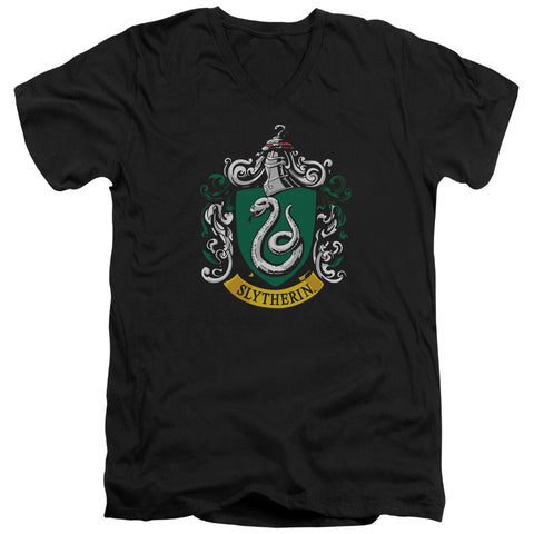 Harry Potter/slytherin Crest-s/s Adult V-neck 30/1-black