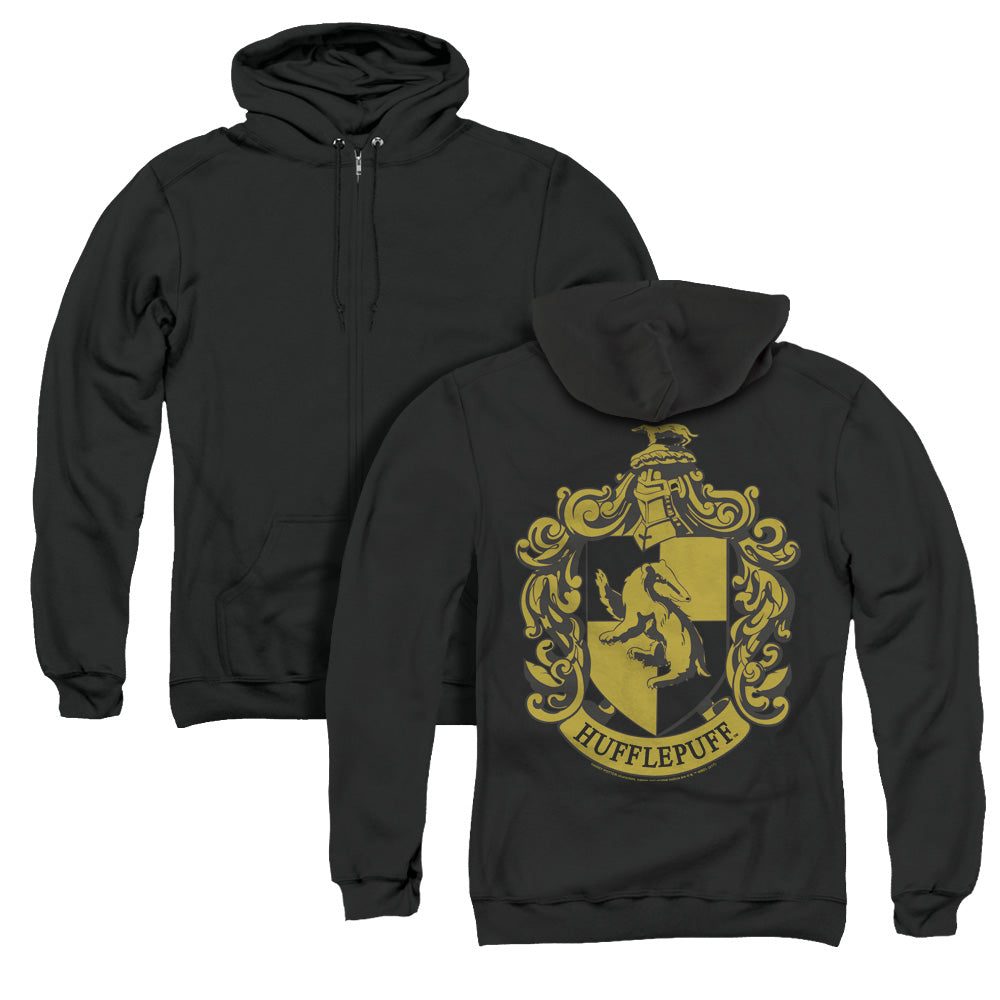 Harry Potter/hufflepuff Crest (back Print) - Adult Zipper Hoodie-black