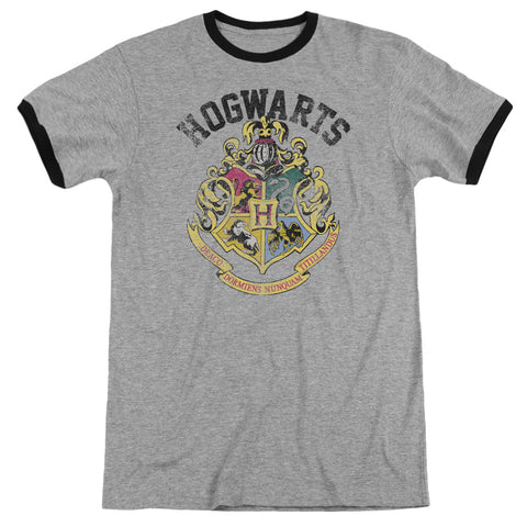 Harry Potter/hogwarts Crest-adult Ringer-heather/black
