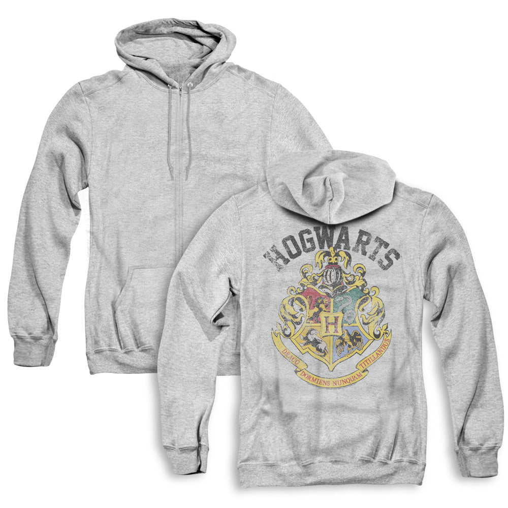 Harry Potter/hogwarts Crest (back Print) - Adult Zipper Hoodie-athletic Heather