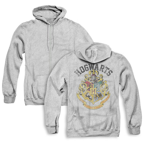 Harry Potter/hogwarts Crest (back Print) - Adult Zipper Hoodie-athletic Heather