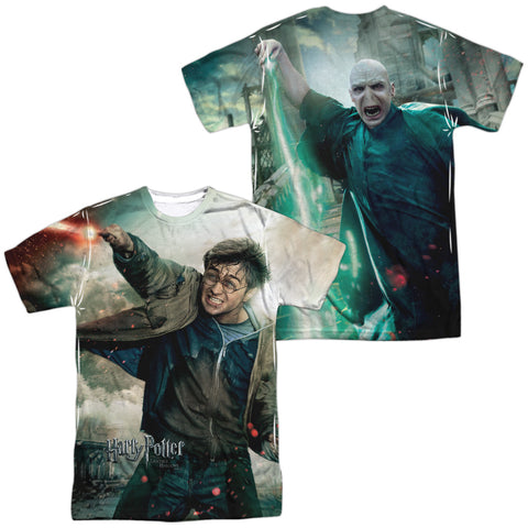 Harry Potter/harry Vs Voldemort (front/back Print)-s/s Adult Poly Crew-white