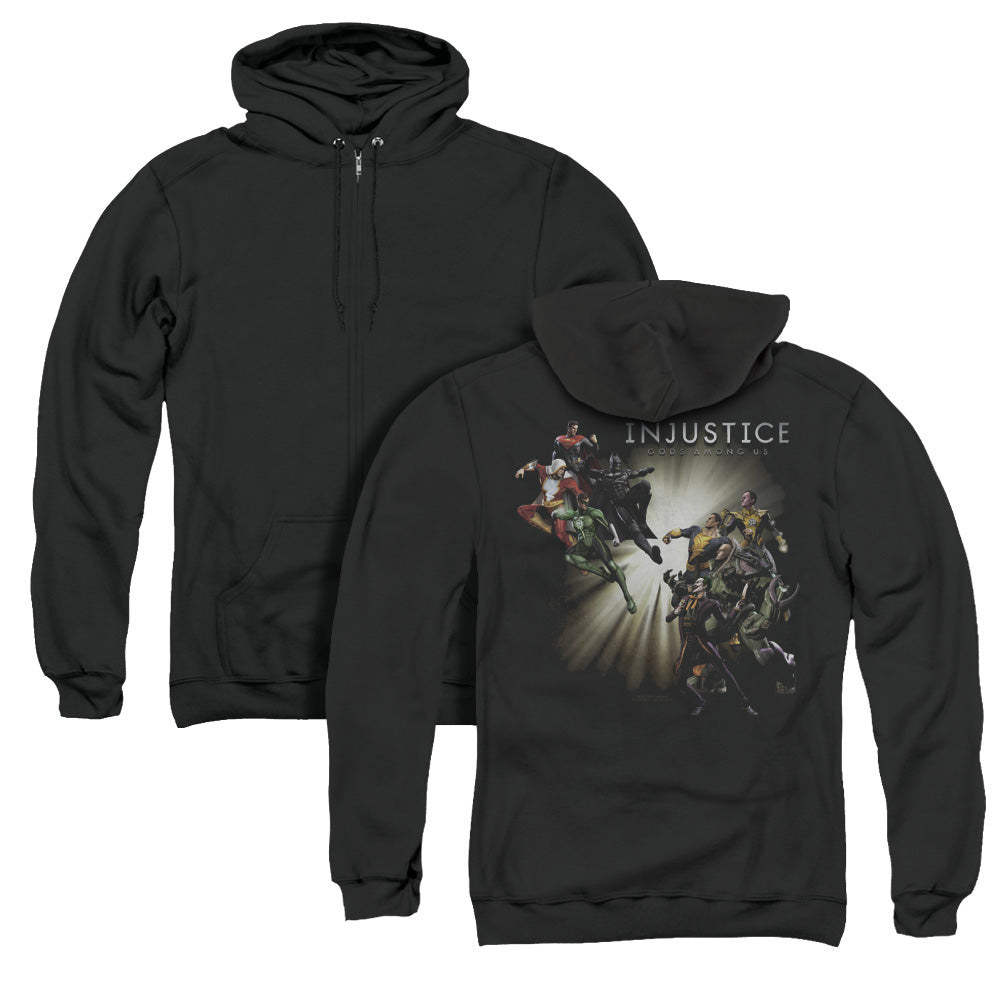 Injustice Gods Among Us/good Vs Evils (back Print) - Adult Zipper Hoodie - Black