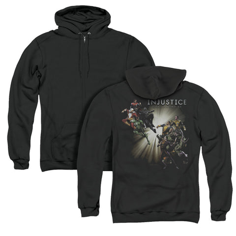 Injustice Gods Among Us/good Vs Evils (back Print) - Adult Zipper Hoodie - Black
