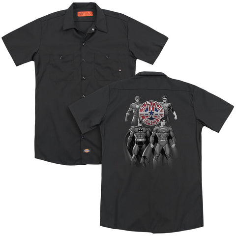 Jla/shades Of Gray (back Print) - Adult Work Shirt - Black