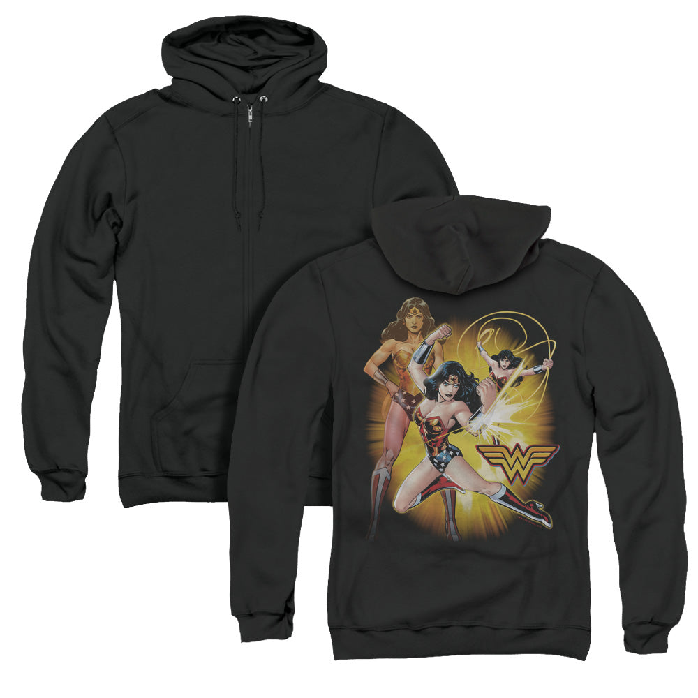 Jla/wonder Woman (back Print) - Adult Zipper Hoodie - Black