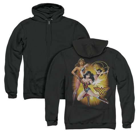 Jla/wonder Woman (back Print) - Adult Zipper Hoodie - Black