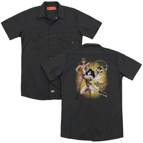Jla/wonder Woman (back Print) - Adult Work Shirt - Black