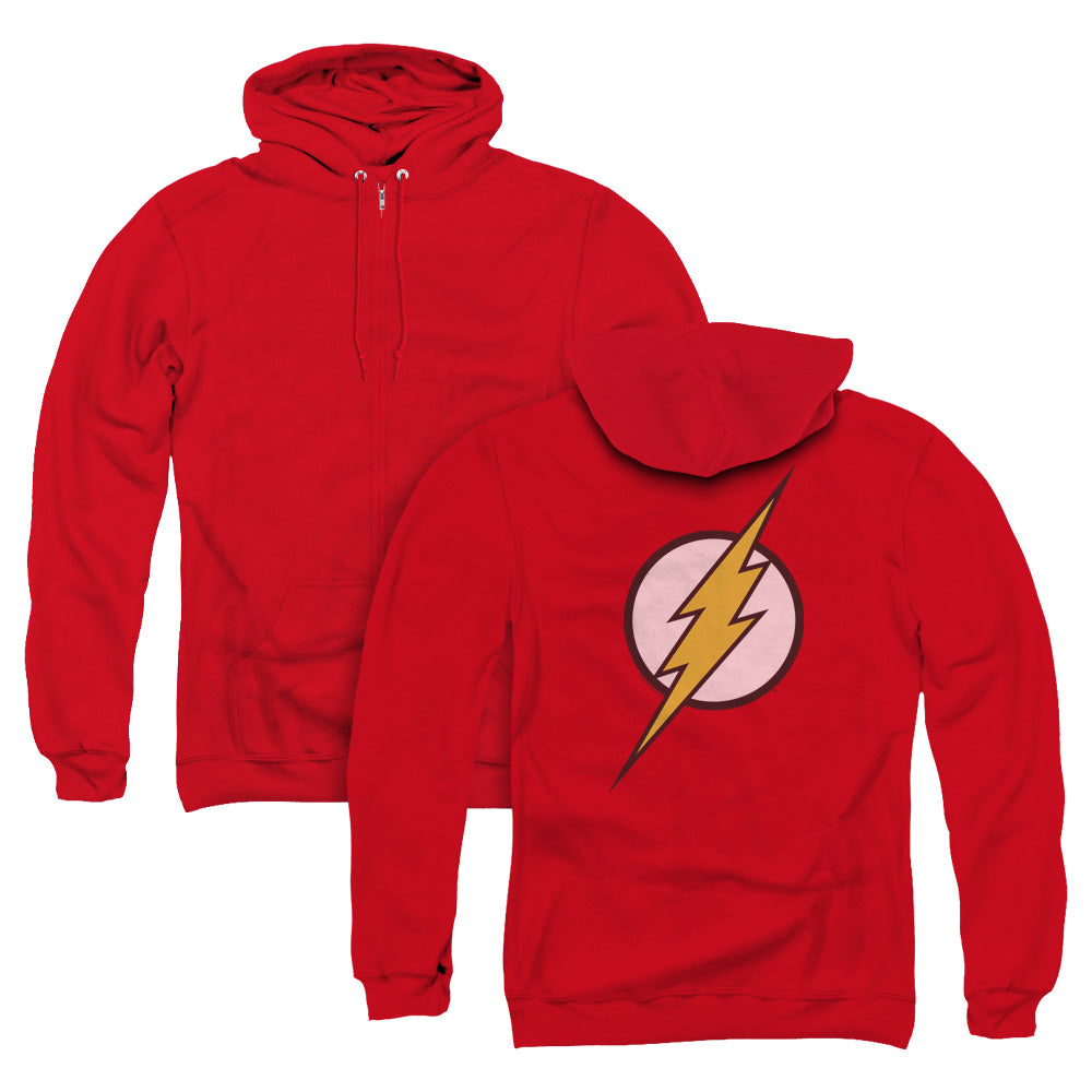 Jla/flash Logo (back Print) - Adult Zipper Hoodie - Red
