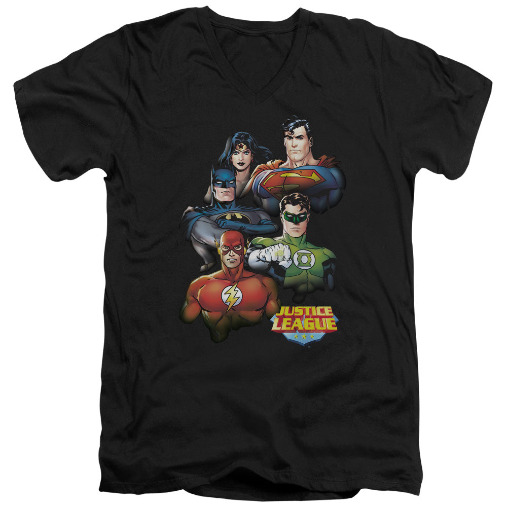 Jla/group Portrait - S/s Adult V-neck - Black