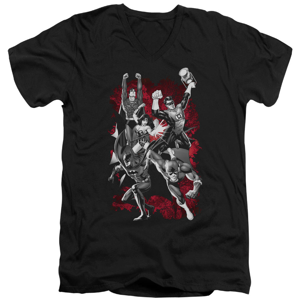 Jla/jla Explosion - S/s Adult V-neck - Black