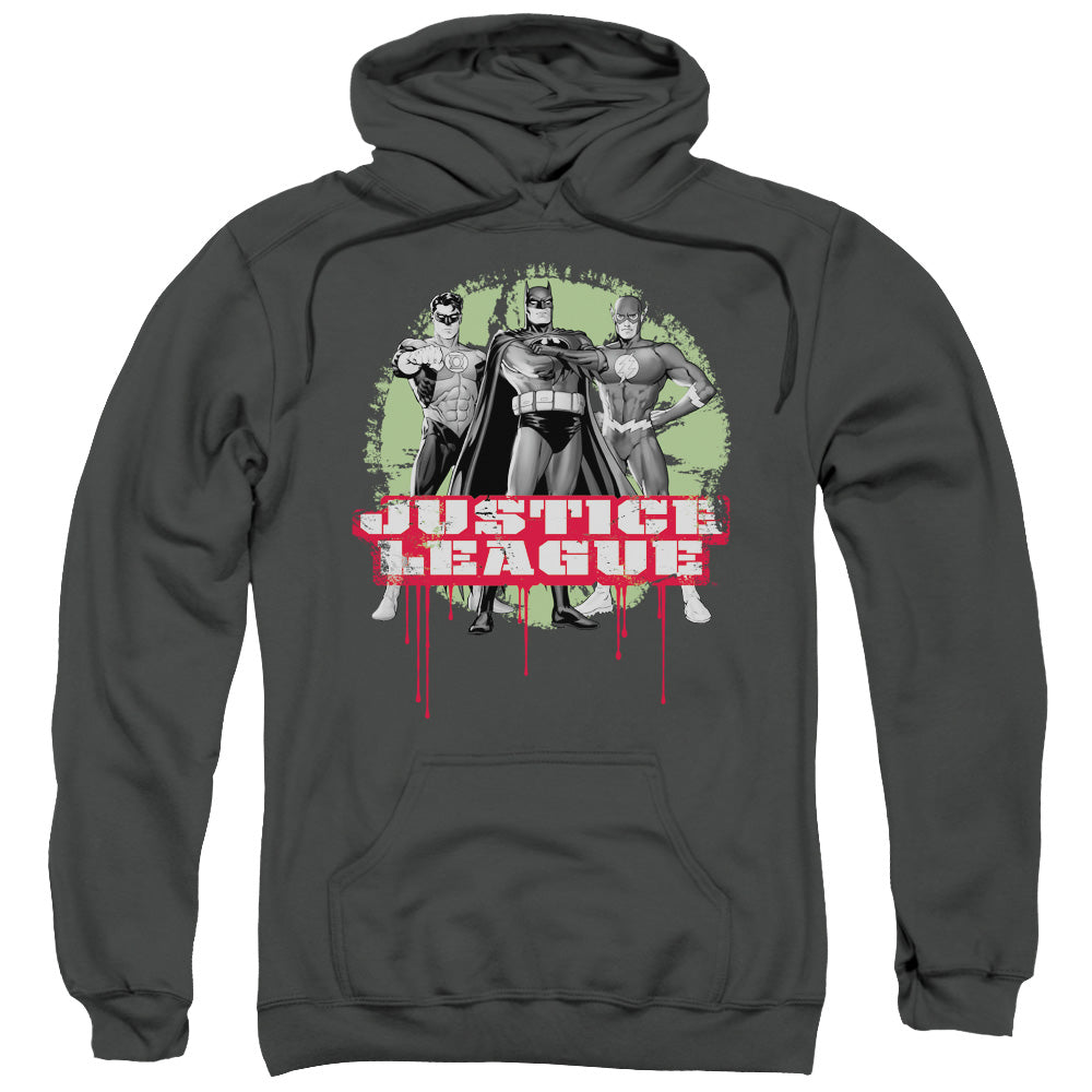 Jla/jla Trio-adult Pull-over Hoodie-charcoal