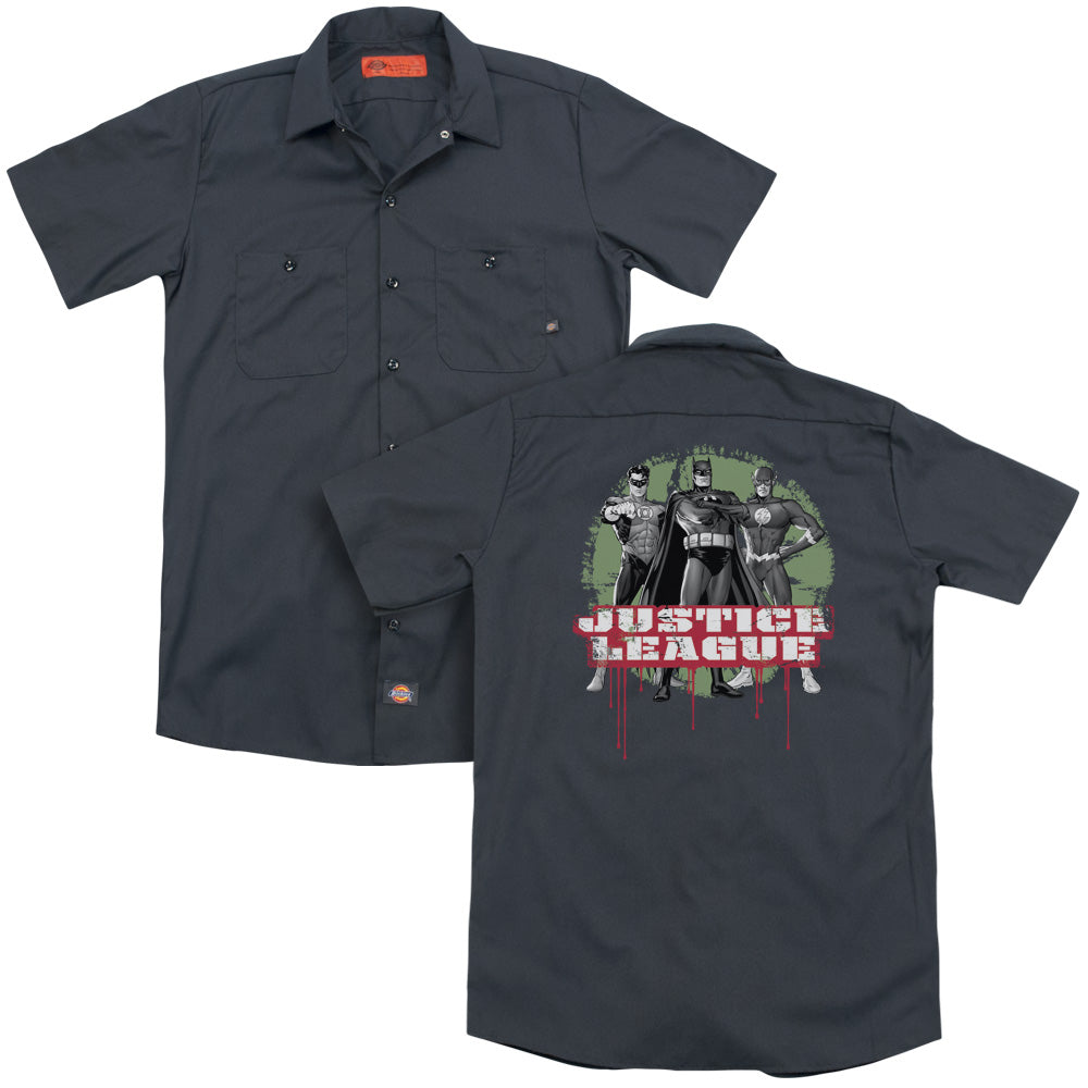 Jla/jla Trio (back Print) - Adult Work Shirt - Charcoal