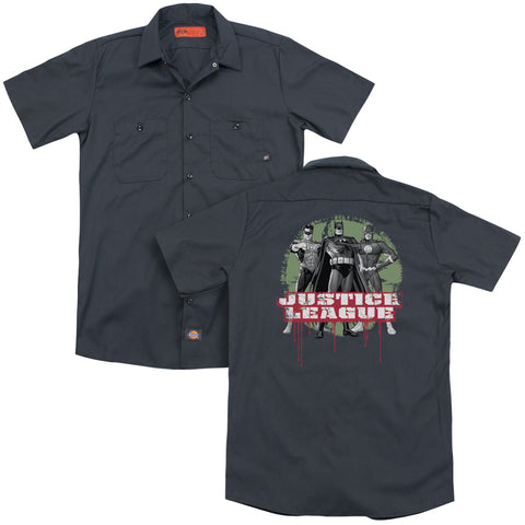 Jla/jla Trio (back Print) - Adult Work Shirt - Charcoal