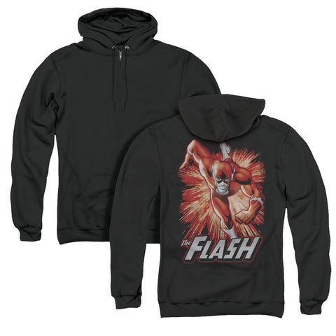 Jla/flash Red & Gray (back Print) - Adult Zipper Hoodie - Black