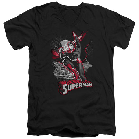 Jla/superman Red & Gray - S/s Adult V-neck - Black