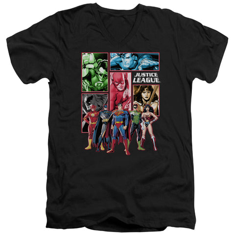 Jla/justice League Panels - S/s Adult V-neck - Black