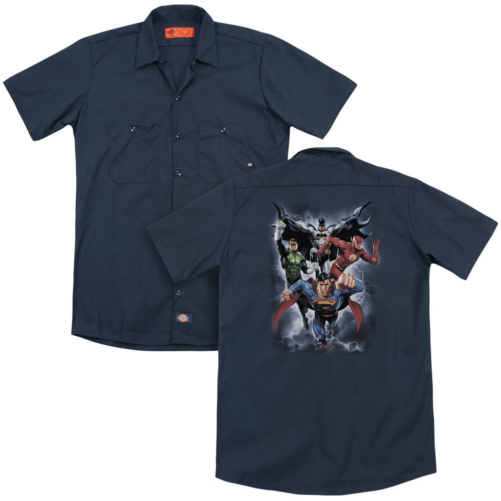 Jla/the Coming Storm (back Print) - Adult Work Shirt - Navy