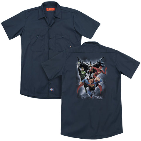 Jla/the Coming Storm (back Print) - Adult Work Shirt - Navy