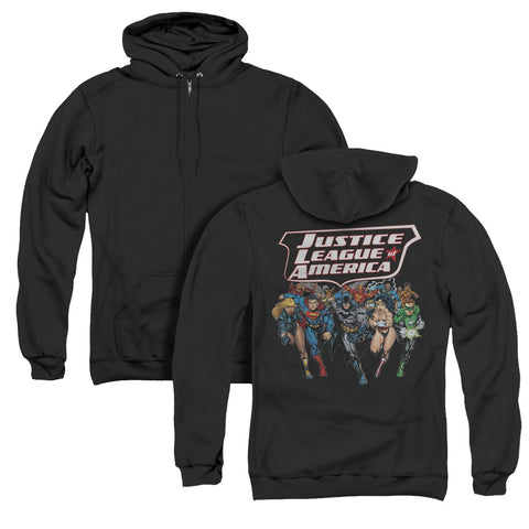Jla/charging Justice (back Print) - Adult Zipper Hoodie - Black