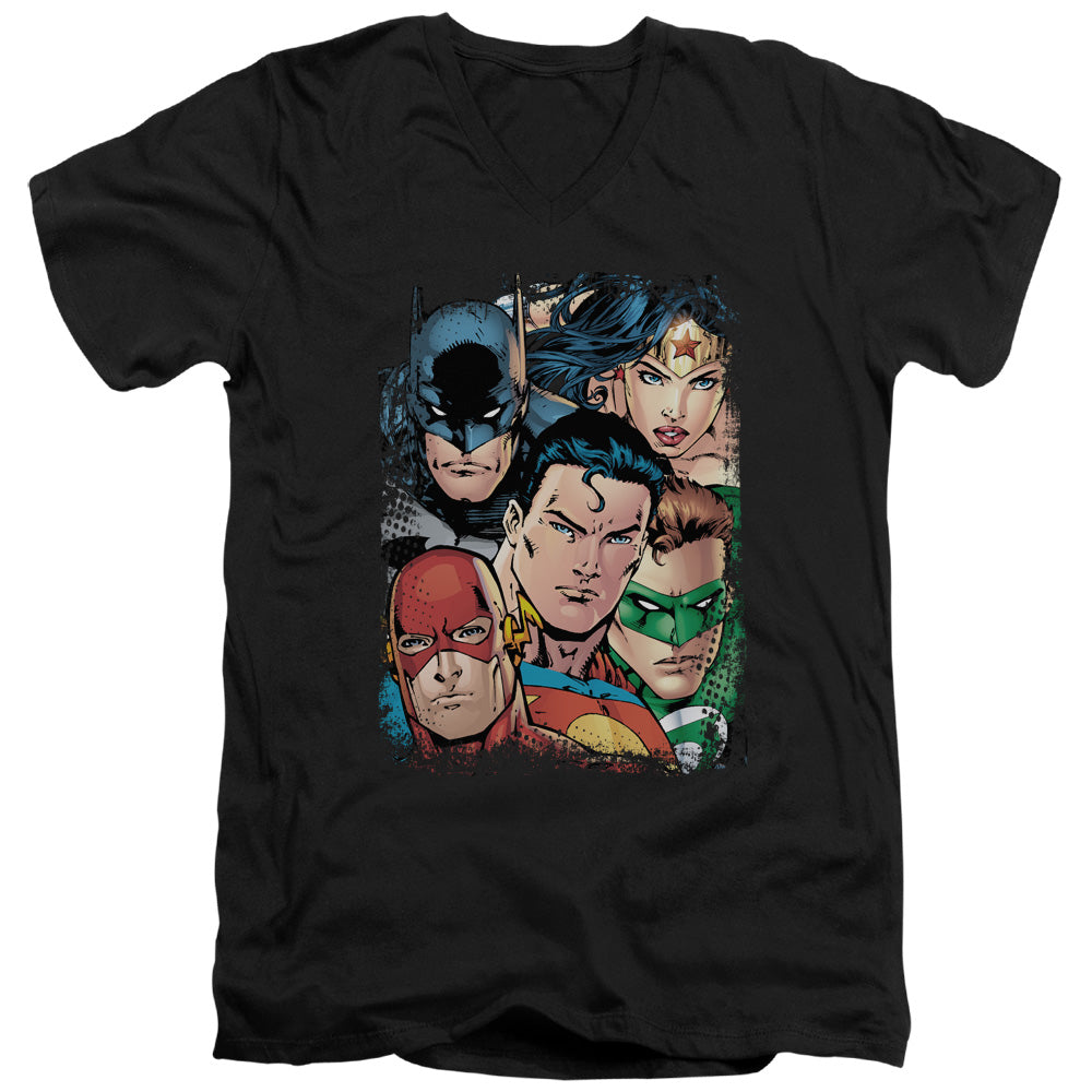 Jla/up Close And Personal - S/s Adult V-neck - Black