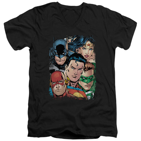 Jla/up Close And Personal - S/s Adult V-neck - Black