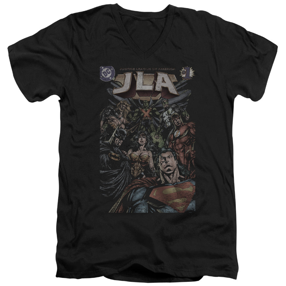 Jla/#1 Cover - S/s Adult V-neck - Black