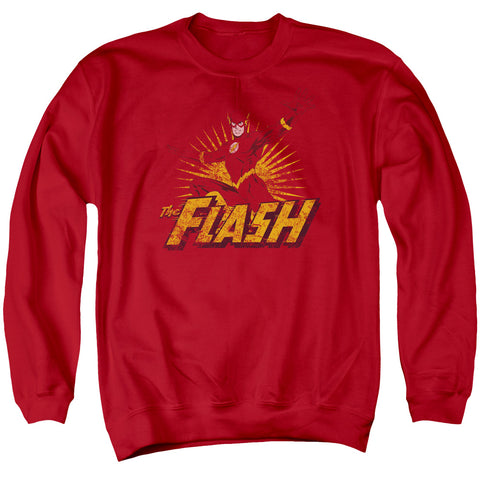 Jla/flash Rough Distress - Adult Crewneck Sweatshirt - Red