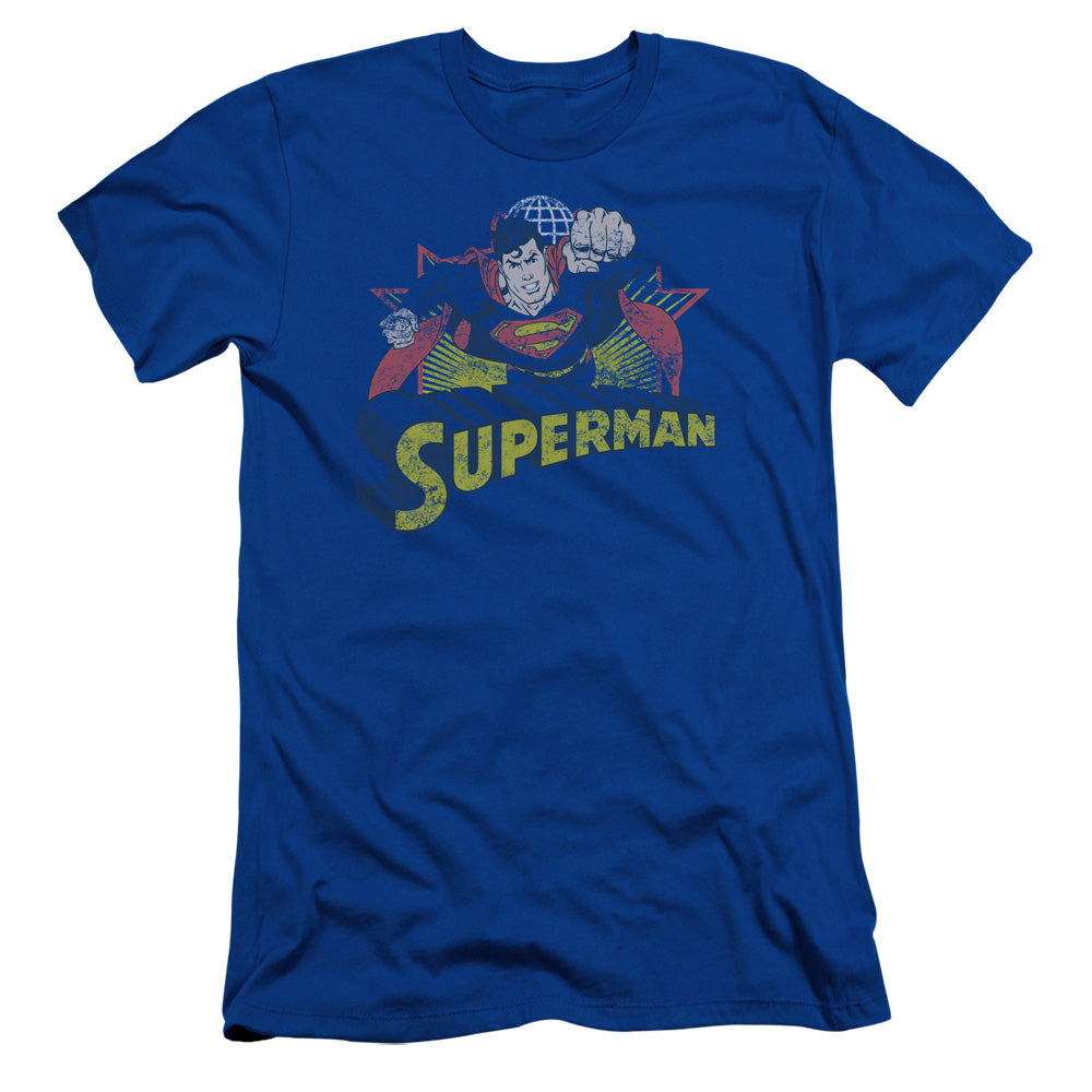 Jla/superman Rough Distress - S/s Adult 30/1 - Royal Blue