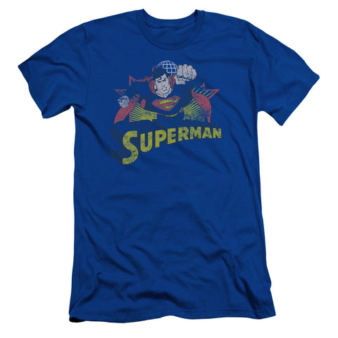 Jla/superman Rough Distress - S/s Adult 30/1 - Royal Blue