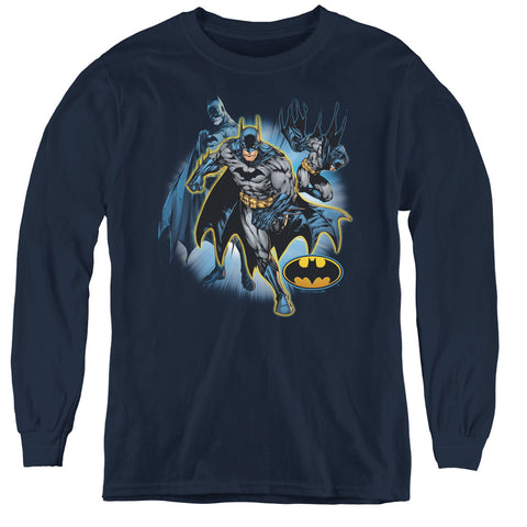 Jla/batman Collage - Youth Long Sleeve Tee - Navy