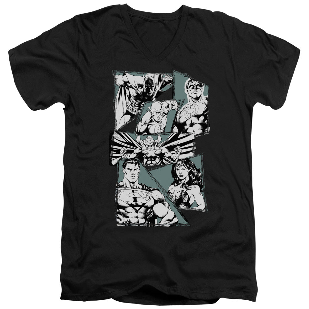 Jla/a Mighty League - S/s Adult V-neck - Black