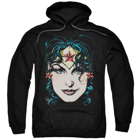 Dco Jla/wonder Woman Head-adult Pull-over Hoodie-black