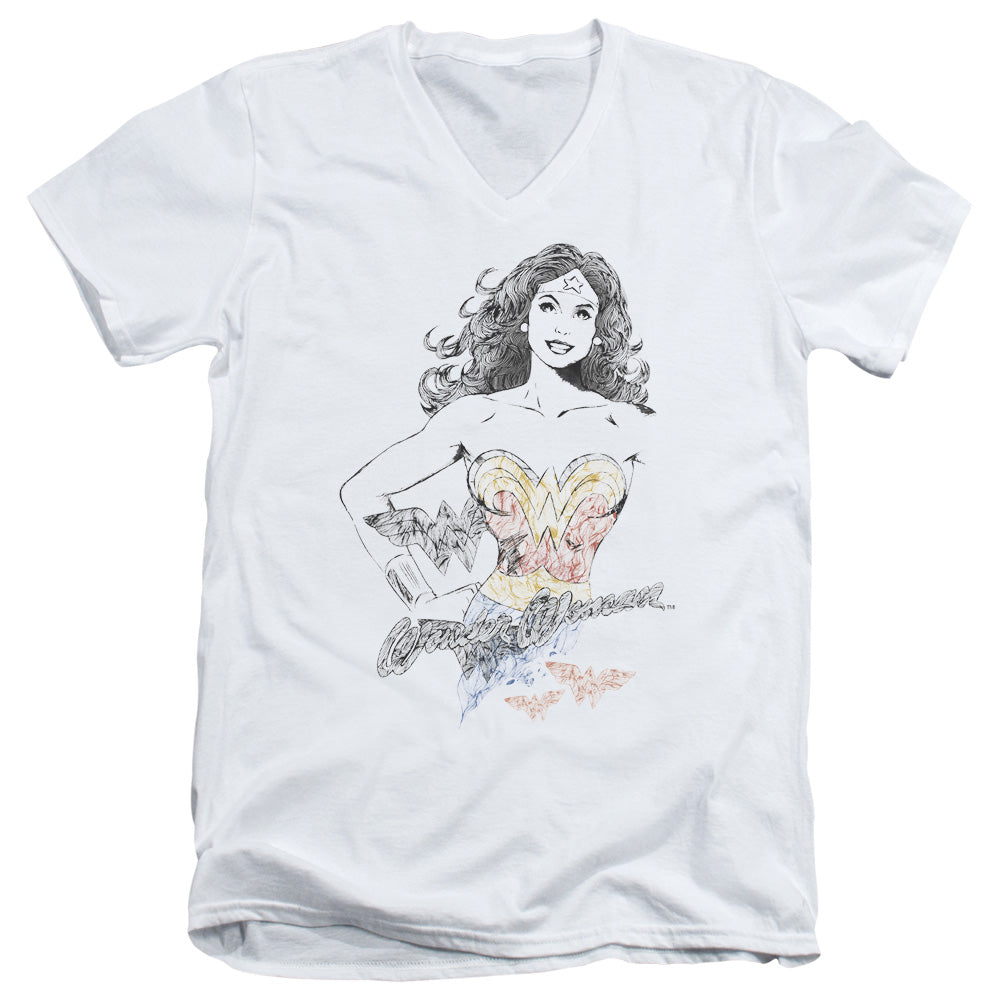 Dco Jla/wonder Squiggles - S/s Adult V-neck - White