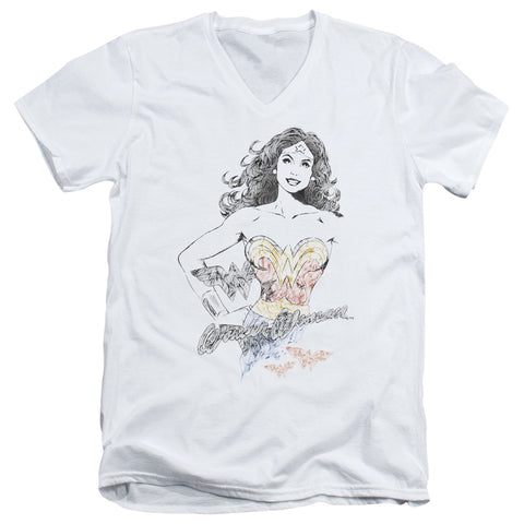Dco Jla/wonder Squiggles - S/s Adult V-neck - White