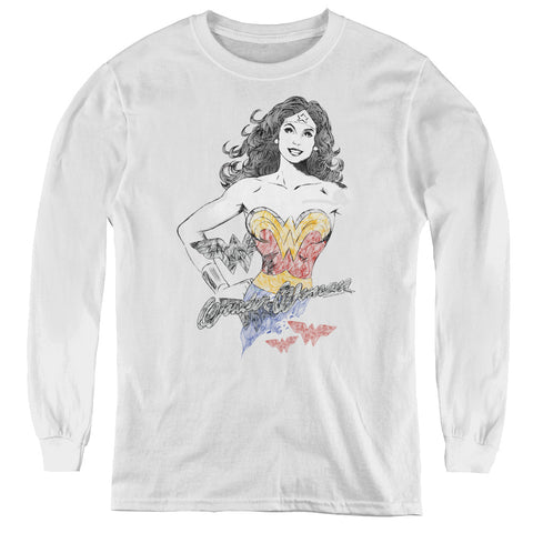 Dco Jla/wonder Squiggles - Youth Long Sleeve Tee - White