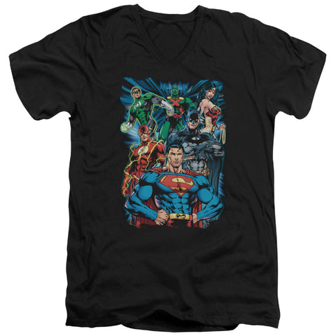 Jla/justice Is Served - S/s Adult V-neck - Black