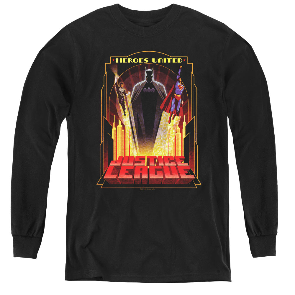 Jla/heroes United - Youth Long Sleeve Tee - Black