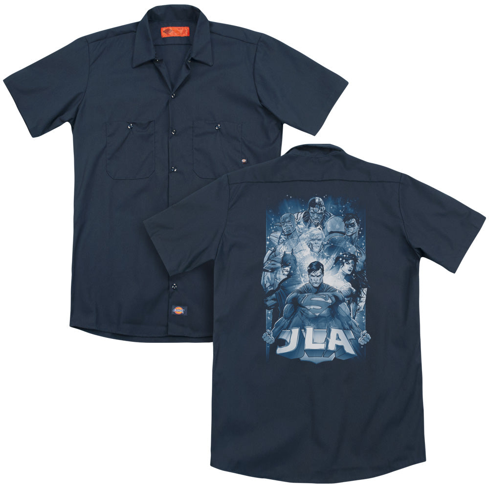 Jla/burst (back Print) - Adult Work Shirt - Navy