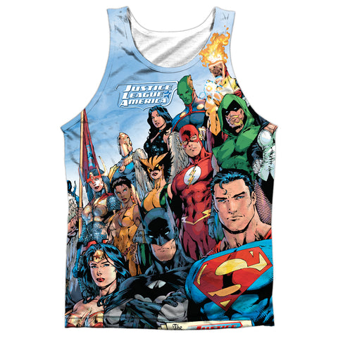 Jla/justice League Of America - Adult 100% Poly Tank Top - White