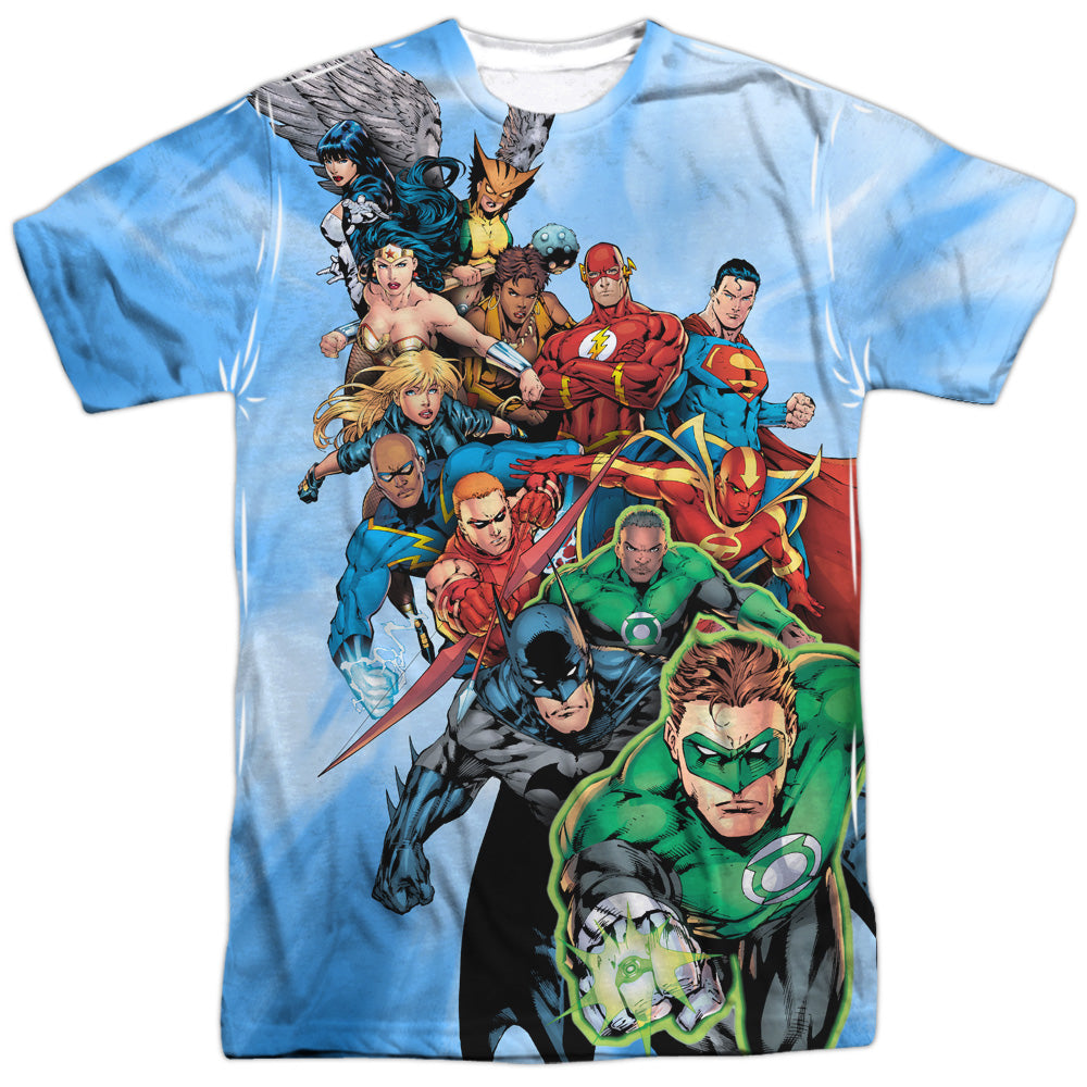 Jla/heroes Unite -  S/s Adult 100% Poly Crew - White